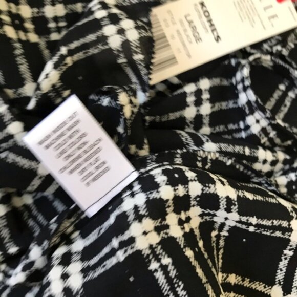 Elle NEW Check Cascade Ruffle Blouse Top Lightweight Shirt Sheer Flowy Crew L - Picture 11 of 12